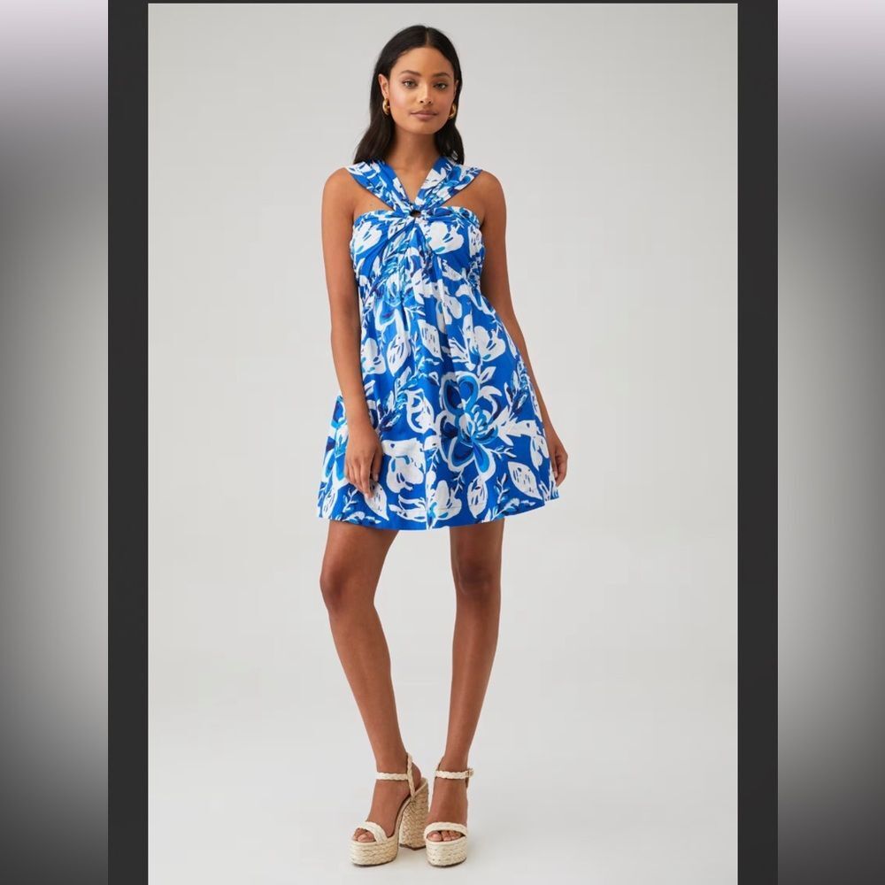 NWT Cleobella Women's Brynlee Mini Dress Color: Blue Azure Print Size Medium